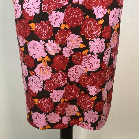 Ellen Tracy Skirt size 8 Red Pink Rose Floral Silk Pencil Stretch Knee Wedding - Picture 3 of 7